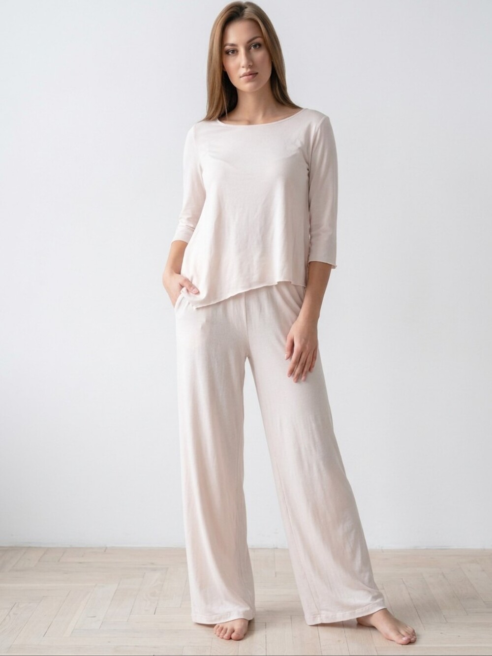 Eileen Fisher by Garnet Hill Blush Pink Scoop Neck Pajama Set Size S ~ CLEAN